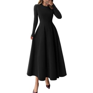 PRETTYGARDEN Cocktail Dresses for Women 2026 Elegant Classy Fall Long Sleeve Midi A Line Flowy Modest Winter Party Dress (Medium)