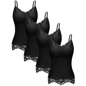 Fourluoo 4 Pcs Women's Long Lace Tank Tops lace Camisole Patchwork Tops for Women (Black,XL)