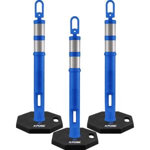 Xpose Safety 45" Blue Delineator Posts with Base, 3-Pack Ring Top, 10" Reflective Band, 13 lb Rubber Base Traffic, Parking, Construction, Events