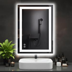 DUMOS 24.1"x32.1" LED Bathroom Mirror, Bathroom Vanity Mirror | Smart Anti-Fog, Front Light and Backlit, 3 Color Temperatures, Dimmable, Memory Function