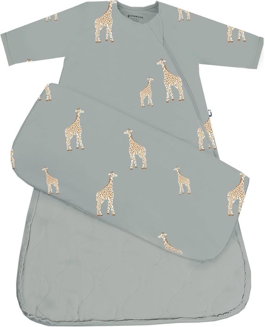 GUNAMUNA Long-Sleeve Sleep Sack for Babies and Toddlers, Wearable Sleep Bag, Easy Diaper Changes, Soft Rayon, 2.5 TOG (9-18 Months, Giraffe Moss)