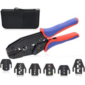 HKS Ratcheting Crimping Tool Set 8 PCS - Quick Exchange Jaw for Heat Shrink Terminals, Non-Insulated, Open Barrel, Solar Conncetors, Insulated and Non-Insulated Ferrules AWG 20-2