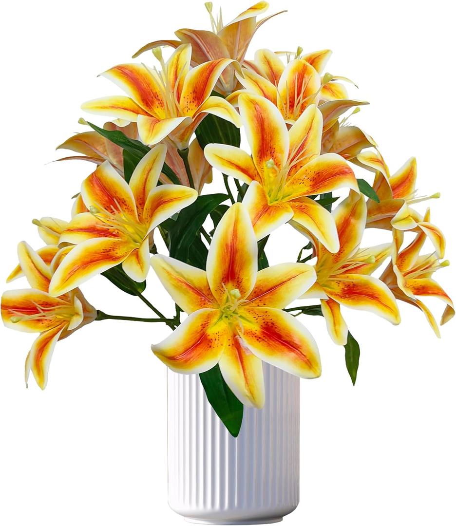 Orange Lily Artificial Flowers,6 Pcs Faux Lilies Flowers,23 Inch Long Stem Tiger Lily Branch with 3 Full Blooms and 4 Leaves, Latex Real Touch Lilium Flower for Wedding Bouquet
