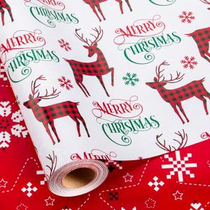 MAYPLUSS Christmas Wrapping Paper Roll - 17IN X 33FT - Gift Wrapping Paper Featuring Merry Christmas Reindeer Reversible Snowflake for Kids, Holiday, New Year