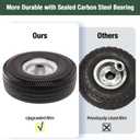 4.10/3.50-4 Tire & Wheel Flat Free, 4 Pack Heavy Duty Solid PU Non-inflated Tires with Double Sealed Bearings, 5/8 in Axle Bore Hole & 2.15 in Offset Hub for Dolly/Dump Cart/Wheelbarrow