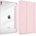 Case for iPad Pro 13 Inch (M5 2025 M4 2024) – [Built-in Pencil Holder], Shockproof & Stylish, Clear Hard Back + Soft TPU Edge, Magnetic Trifold Stand, Auto Wake/Sleep, Pink White dot