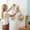 3 Set Gold Sunburst Mirrors for Wall Decorative Metal Mirrors Small Mirror Sets Decor Hanging Mirror Wall Sculpture for Bedroom Living Room Entryway