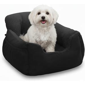 Oiilores Dog Car Seat for Small Dogs,Washable Pet Booster Seats for Car with Clip-On Safty Leash, Reversible Puppy Carseat with Storage Pockets, Travel Carrier Bed for Dogs Under 25 lbs, Dark Grey