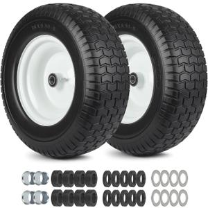 GICOOL 16x6.50-8 Flat Free Riding Lawn Mower Tire and Wheel, 2 Pcs 16x6.5-8nhs Garden Tractor Lawnmower Tyre, with 3/4" & 5/8" Bearing, 3" -4.5" -6" Centered Hub