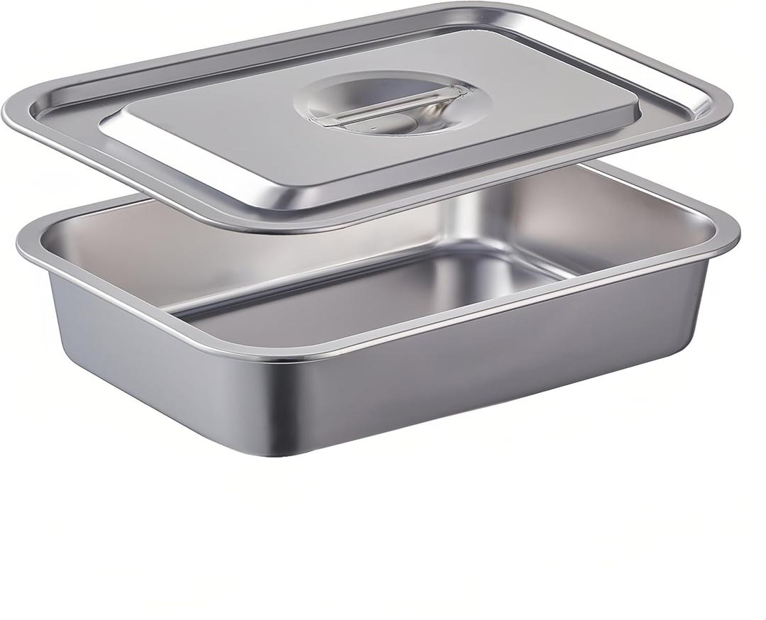 4 Inch Extra Deep Lasagna Baking Pan with Lid, 11x14 Inch 7.4QT Large Stainless Steel Nonstick Lasagna Baking Roasting Pans Casserole Dishes for Oven with Lids (M, 1 Pack)