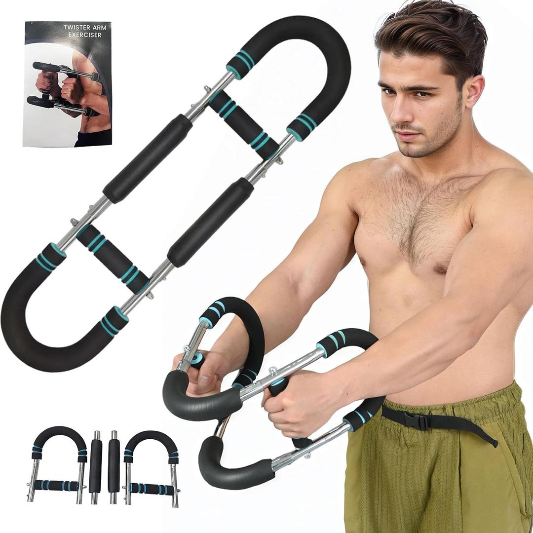 Twister Arm Trainer - 40-100lb Adjustable Chest & Forearm Workout Equipment, Portable Power Twister Bar with Detachable Spring Design, Home Gym Gear for Upper Body Muscle Training (Blue)
