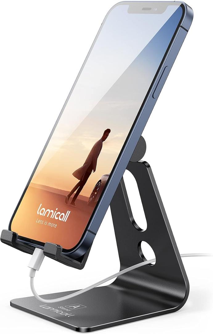 Lamicall Adjustable Cell Phone Stand, Desk Phone Holder, Cradle, Dock, Compatible with iPhone 17 16 15 14 Air Plus Pro Pro Max 13 12 X XS, 4-8" Phones, Office Accessories, All Smartphones, Black