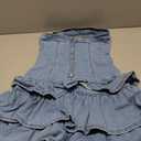 WDIRARA Women's Strapless Layered Ruffle Denim Dress Bandeau Slim Fit Mini Dresses Blue Large