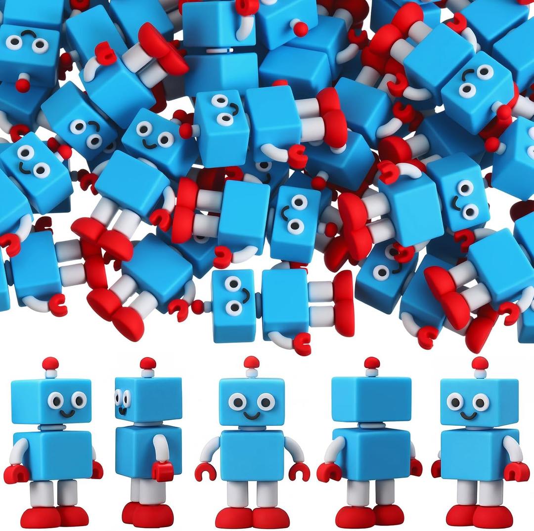 Leinuosen 100 Pcs Mini Robot Figures 1.57 Inch Miniature Robot Statues Figurines Robots Themed Birthday Party Decorations for Tabletop Home Fairy Garden Decor to Hide Gifts (Blue and Red)