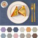 Faux Leather Placemats Set of 6 Washable PU Table mats for Kitchen Table - Heat Resistant, Waterproof, Easy Clean, Anti Slip 11.8" x 17" (Dark Blue-6 Pack)