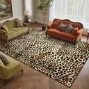 DweIke Leopard Print Rug for Living Room, Machine Washable 5x7 Cheetah Area Rugs for Bedroom, Non-Slip Low Pile Animal Hide Carpet with Rubber Backing for Dining Room Kitchen Home Decor,White Brown