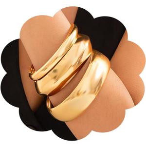 3PCS Chunky Gold Bangle Bracelets Trendy Wide Chunky Cuff Bangles Bracelets Gold Stackable Bracelets Jewelry for Women