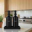 2 Packs Glass Soap Dispenser Set for Kitchen, Hand and Dish Soap Dispenser with Stainless Steel Pump & Resin Tray, Rental-Modern Refillable Countertop Soap Dispenser for Kitchen Hotels,Matte Black
