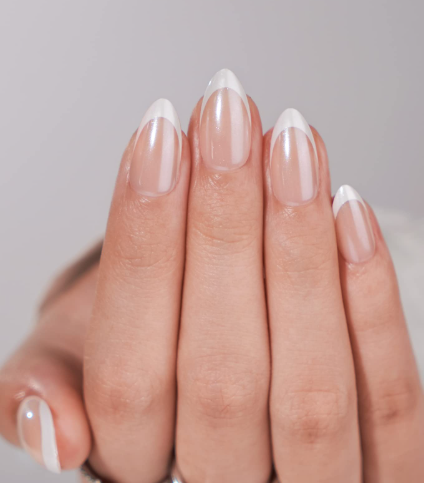 French Tip Press On Nails  BTArtbox White Almond Medium Reusable Stick On Nails in 15 Sizes  30 Soft Gel Fake Nail Kit for Women Gift, Classic