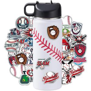 Baseball Water Bottles for Boys 18 oz and 100 PCS Baseball Stickers Sports Insulated Stainless Steel Water Bottle Baseballs Accessories Stuff Gear Gifts For 8-12 12-14 Player
