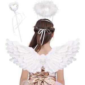 Jackcell Angel Wings for Kids, Angel costume with Halo Magic Wand, Feather Dress Up Props Cosplay Halloween Party (White)