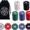 IXIGER Poker Chips,Denomination Poker Chips Set with Black Velvet Pouch Bag,Plastic Game Chips,Game Night Party Supplies(100pcs) (White - 100pcs Set, Red - 100pcs Set, Green - 100pcs Set, Blue - 100pcs Set, Black - 100pcs Set)