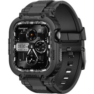 amBand Compatible with Apple Watch Series 10 42mm Bands Case for Men Women, M1 Sport Rugged Heavy Duty Protective Cover Tactical Strap Military Protector Bumper for iWatch Accessories 42 mm - Black