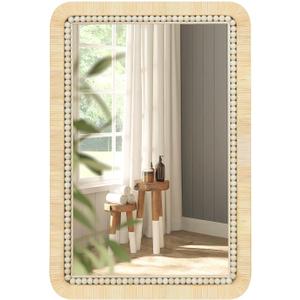 ULIKE Rattan Mirror for Bathroom, 22x30 Inch Rectangle Rustic Farmhouse Wall Decor with Handmade Wicker Frame, Boho Mirror for Nursery Bedroom Living Room Entryway