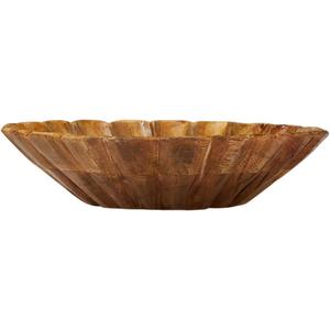 Boho Carved Wood Bowl with Scalloped Edge, Natural