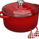 Umite Chef 7QT Enameled Cast Iron Dutch Oven with Lid & Cotton Potholders–Heavy-Duty Cookware for Bread Baking, Braising, Stews, Marinate, Cook(Red)
