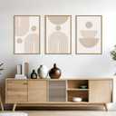 Large Neutral Beige Boho Framed Canvas Wall Art Set,Abstract Minimalist Arch Lines Wall Decor,Mid Century Modern Geometric Spiral Artwork for Living Room,Bedroom,Office-24 x36 x3