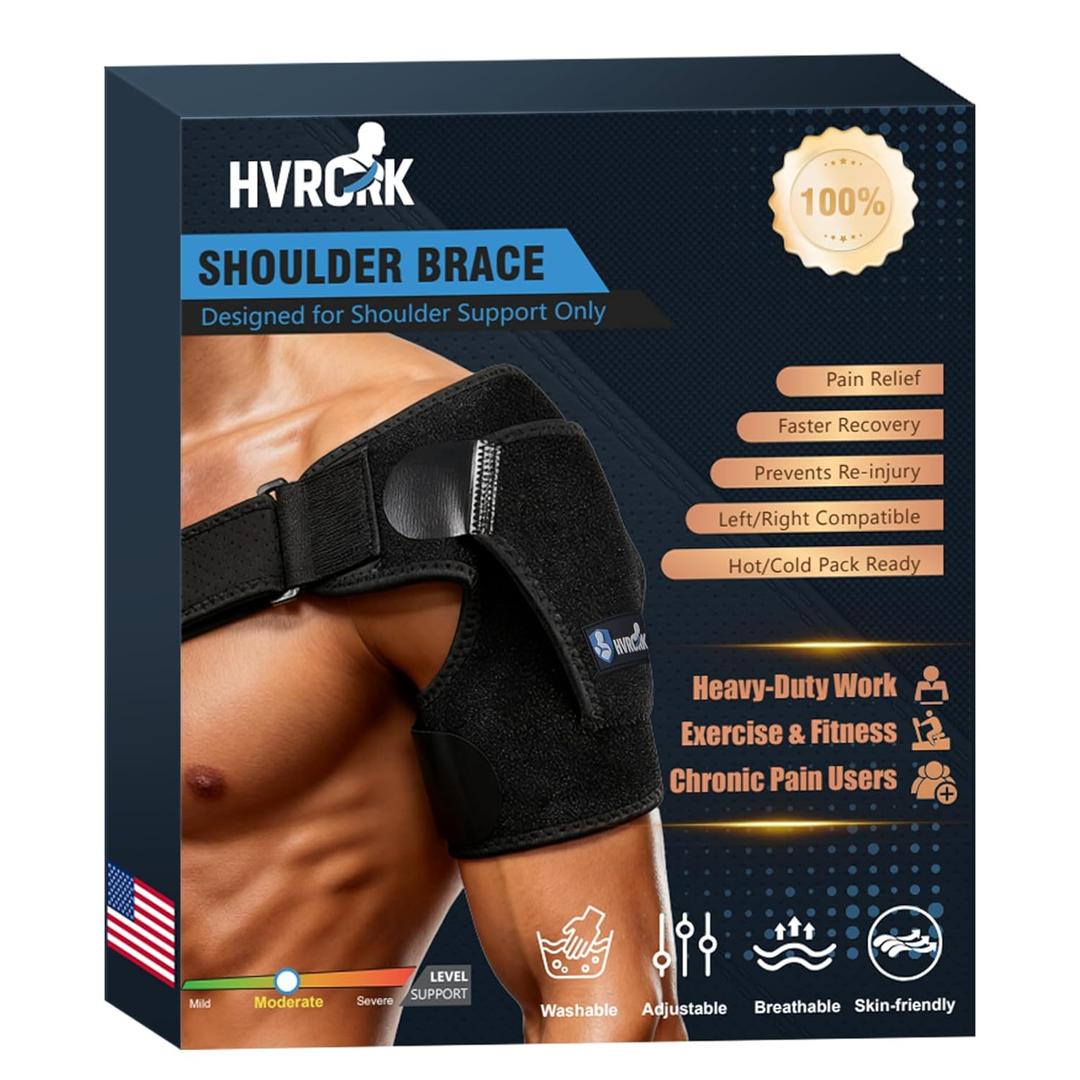 Shoulder Brace for Men & Women - Adjustable Shoulder Compression Sleeve with Y-shaped Compression Strap - Medium Shoulder Support & Pain Relief - Universal for left & Right Shoulders, L