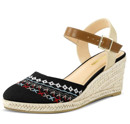 PIZZ ANNU Women's Espadrille Low Wedge Heel Sandals with Buckle Ankle Strap Close Toe Casual Dressy Summer Platform Shoes 8!