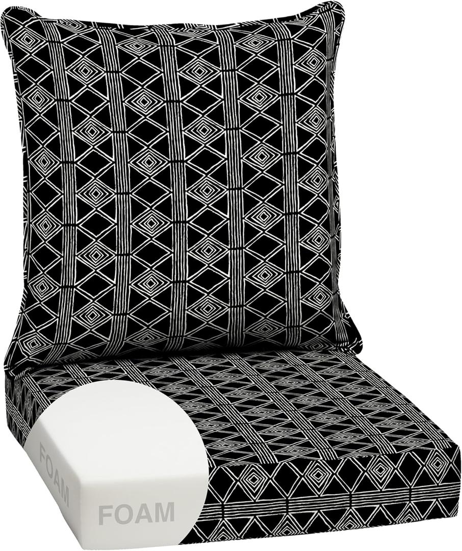 Arden Outdoor Deep Seat Cushion Set, Foam, 24x24, Black Global Stripe, 1 Pack