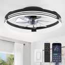 ZMISHIBO Low Profile Ceiling Fans with Lights and Remote, 20 Inch Flush Mount Ceiling Fan with Light, 3000K-6000K Dimmable Fandelier LED Fan Light, 6 Wind Speeds Black Ceiling Fans for Bedroom, Black