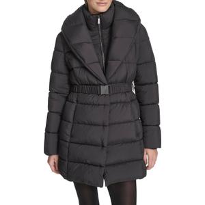 Kenneth Cole New York Women's Pillow Collared Fashion Puffer With an Inner Bib Removeable Buckle, M