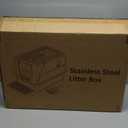 Stainless Steel Litter Box with Lid, 180 Flip-Top XL Extra Large Enclosed Litter Box for Big Cats, Front Entry Top Exit Kitty LitterBox, Metal Cat Box with Scoop & Step Board, Odor-Free, Anti-Leak