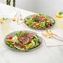 Restaurantware Plastic Plates 100 Pack of 10.1 Inch Plastic Party Plates Gold-Rim Design Round Elegant Table Setting Dinnerware, 10" - 100 Count