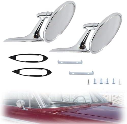 Round Bowtie Outside Rearview Mirrors Ribbed Base For 1963-1964 Bel Air Biscayne Impala / 1963-1965 Corvair