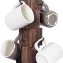 Coffee Mug Holder Tree, Rustic Solid Wood Mug Tree Stand with 8 Hooks, Farmhouse Coffee Cup Holder for Counter, Mug Hanger for Kitchen Organizer, Brown
