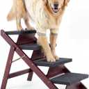 MEWANG Wooden Pet Stairs/Pet Steps - 3-in-1 Foldable Stairs & Ramp for Tall Beds and Cars - Portable Dog/Cat Ladder Up to 220 Pounds - for Small and Older Animals(Brown) (31.5" L x 17.2" W x 25.0" H)
