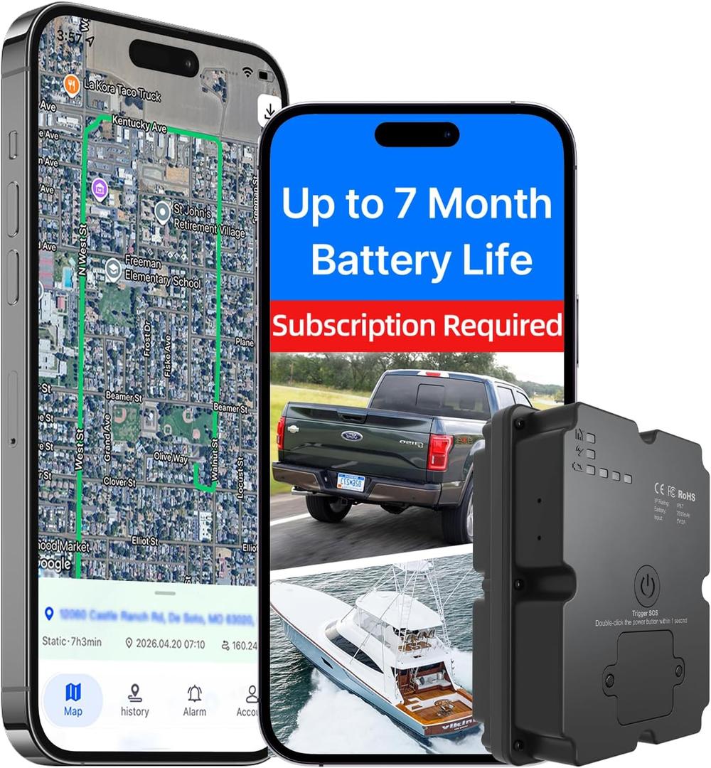 Magnetic GPS Tracker for Vehicles, Tracking Devices for Cars Hidden, Up to 7 Months Battery Life, IP67 Waterproof, Real-Time 4G LTE Assets & Car Tracking Device, Unlimited Range, Subscription Required
