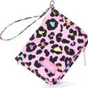 Choco Mocha Girls Passport Cover – Kids Passport Holder Wallet with Zipper & Wristlet Strap for Family Travel, Leopard-Pink