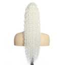 Deep Wave Ponytail Extension for Women 24 Inch White Curly Wavy Ponytail Hair Extensions Drawstring with Clips Short Synthetic Hairpiece for Daily and Party