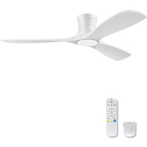 52" White Wood Flush Mount Ceiling Fans with Lights and Remote,Quiet DC Motor,Dimmable,Reversible,Ultra Low Profile Ceiling Fan for Master Bedroom Living Room Patio,Modern Indoor/Outdoor Use