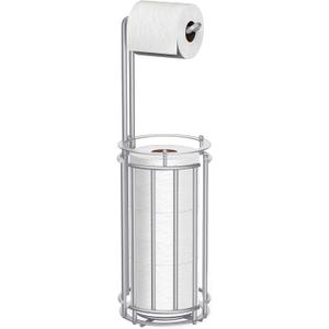 Meangood Toilet Paper Holder Stand and Tissue Paper Roll Dispenser for 4 Mega Rolls, Bathroom Free Standing Tissue Roll Storage Holder Rack, Detachable (Matte Silver)