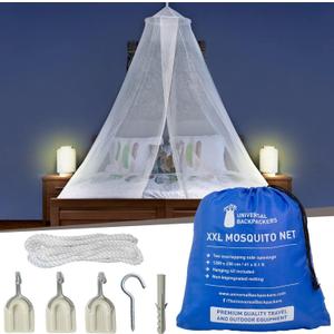 Mosquito Net for Single to King-Sized Beds  2 Openings or Fully-Enclosed Bed Canopy  Conical Design for Decoration or Travel  Free Bag & Hanging Kit for Easy Setup (White)