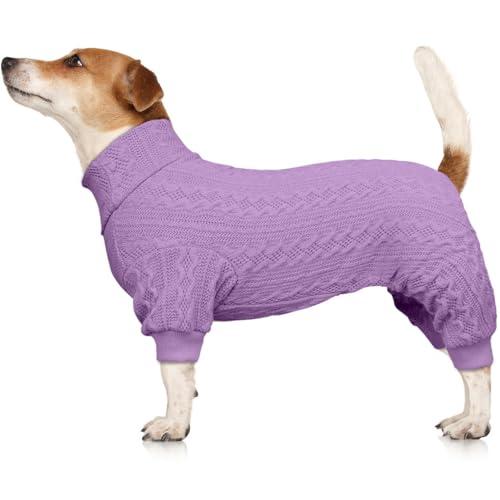 Dog Sweater Turtleneck Knitted Pet Clothes Solid Color Puppy Sweater Warm Dog Sweaters for Medium Dogs(Purple&M)