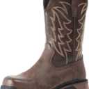 ANGRYRAM Steel Toe Work Boots for Men Waterproof Puncture Resistant Construction Safety Shoes Men's Slip on Square Toe Cowboy Boots (9, Khaki)
