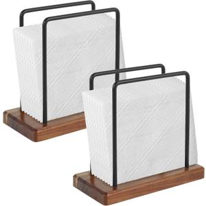 2PCS Napkin Holder for Table, Paper Towel Holder With Iron Wooden Standing Napkin Dispenser for Kitchen Dining s Paper Mail Bills Suitable for Dining Room, Restaurant (2)